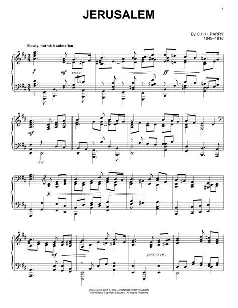 Jerusalem par C.H. Parry Partitions pour Piano solo sur Sheet Music Direct