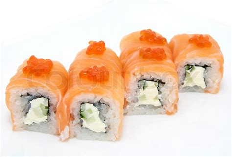 Japanese sushi with caviar on a white ... | Stock image | Colourbox