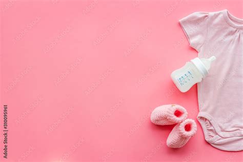 Baby background - pink color. Clothes, booties and accessories for ...