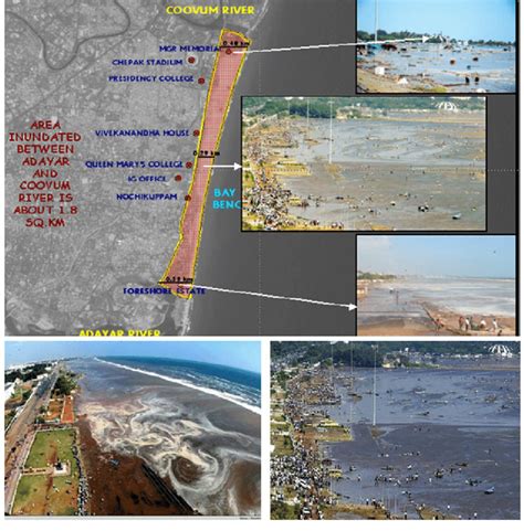 The marina beach engulfed by the tsunami waters | Download Scientific ...