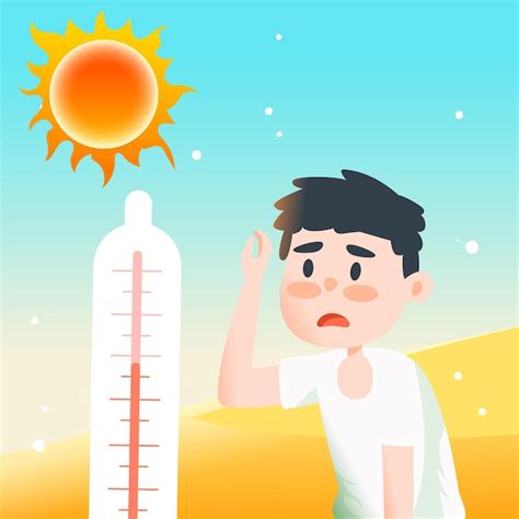 Premium Vector | Too hot in summer character heat stroke high ...