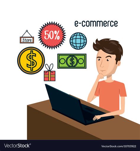 Cartoon man laptop e-commerce isolated design Vector Image