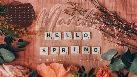 Download Vintage Hello Spring March Calendar Wallpaper | Wallpapers.com