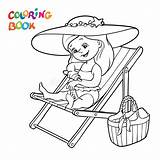 Coloring Page A Girl In Swimsuit Sits On Lounger And Smears  sketch template