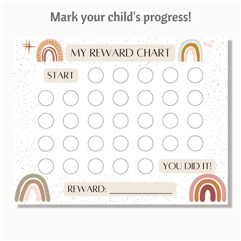 Printable Reward Chart, Kids Sticker Chart, Boho Kids Sticker Reward Chart, Boho Rainbow ...