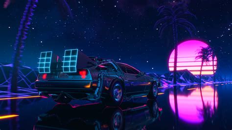 Synthwave Car Sunset Palm Tree 4K #8960i Wallpaper PC Desktop