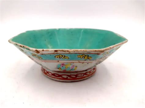 19TH C ANTIQUE Chinese Straits Peranakan Nyonya Porcelain Enameled Hexagon Bowl $58.98 - PicClick