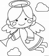 Angel Holds A Horn Coloring page Printable sketch template