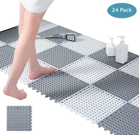 Nisorpa Interlocking Bath Shower Mats Non Slip 24pcs Bathroom Floor ...