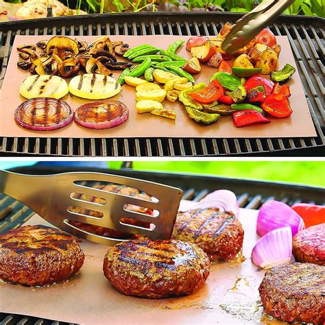 BBQ Grill Mat, Allovit Copper Grill Mat and Bake Mat Set of 5, Non-Stick BBQ Grill Mats for Gas ...