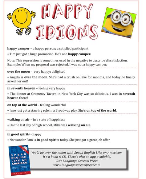 Happy idioms - here are some great ways to express happiness in English. #ESL English Idioms ...