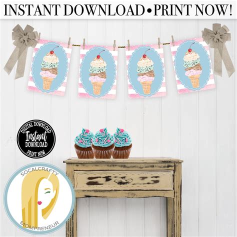 Printable Ice Cream Party Banner / Ice Cream Banner / Ice - Etsy