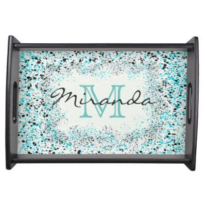 Black and Teal Speckled Circles Personalized Serving Tray - monogram ...