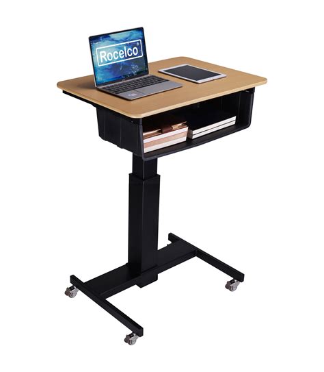 Rocelco 28" Height Adjustable Mobile School Standing Desk with Book Box, Quick Sit Stand Up Home ...
