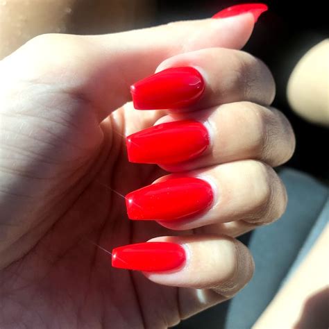 Ferrari Red coffin nails ️ ️ | Red nails, Red acrylic nails, Red gel nails