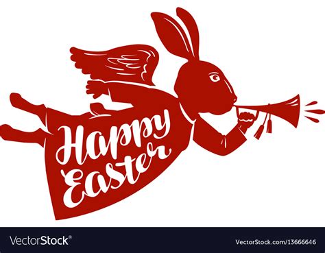 Happy easter lettering rabbit bunny symbol Vector Image