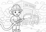 Young firefighter With Water Hose  Fire Department Coloring Pages sketch template