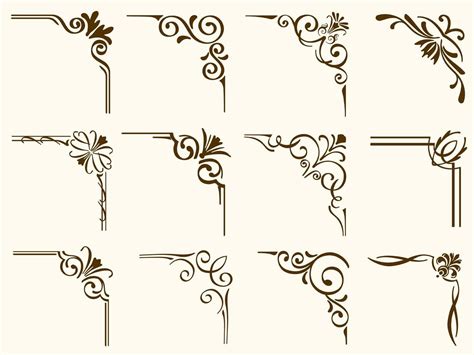 Set Of Brown FIligree Vintage Corner Frames 954049 Vector Art at Vecteezy