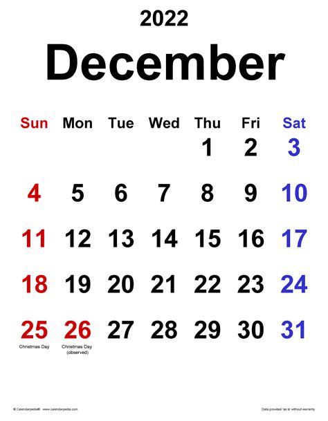 December 2022 Printable Calendar With Holidays 6 Templates | Images and ...