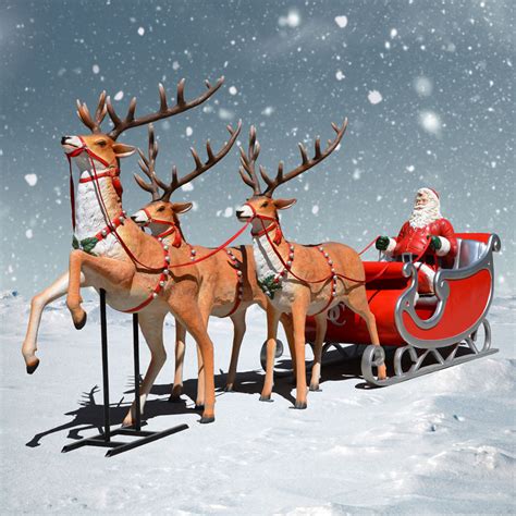 Deluxe two seater Sleigh, Santa & Three Reindeer Décor Set Display 132 In