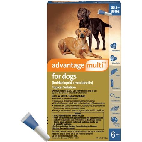 ADVANTAGE MULTI Topical Solution for Dogs, 55.1-88 lbs, (Blue Box), 6 ...