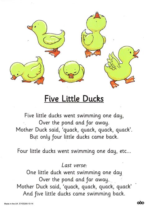 5 Little Ducks Printable - Calendar Printables