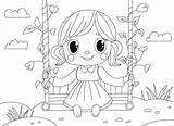 Premium Vector  Book coloring For Kids Features A girl On swing And sketch template