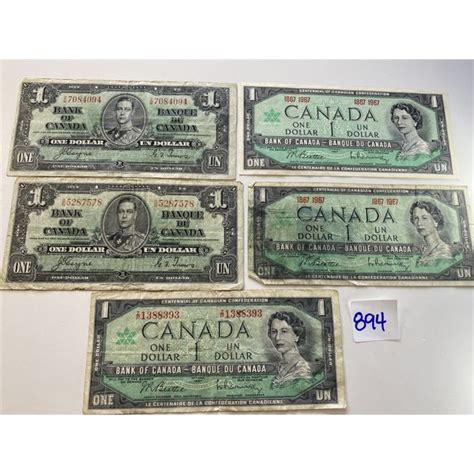 LOT OF 5 - CANADIAN DOLLAR BILLS - 1937 & 1967 - Kidd Family Auctions