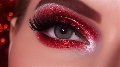 Premium AI Image | A red eye makeup with glitter on the eye