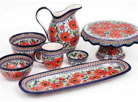 Pottery set in a "poppy" pattern by Zakłady Ceramiczne, Polish pottery ...