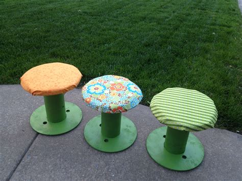 Classroom chairs ... made with old wire spools, fabric, and foam!!! Cost in total $3.00 to make ...
