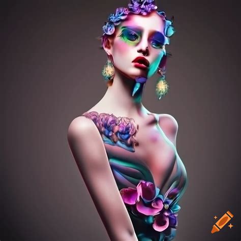 Intricate fashion illustration with floral earrings on Craiyon
