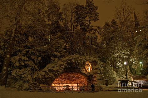 Winter Night Prayer At Notre Dame Grotto Photograph by John Stephens