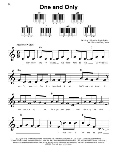 One And Only by Adele Sheet Music for Super Easy Piano at Sheet Music Direct