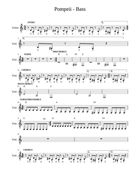 Pompeii Bass - Guitar Part 3/3 Sheet music for Guitar (Solo) | Musescore.com