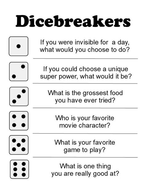 Dicebreakers! Ice Breakers using Dice | First day of school activities, Icebreaker activities ...