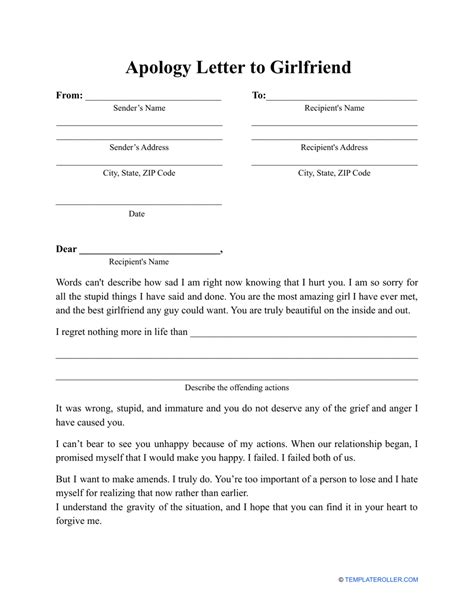 Apology Letter to Girlfriend Template Download Printable PDF ...