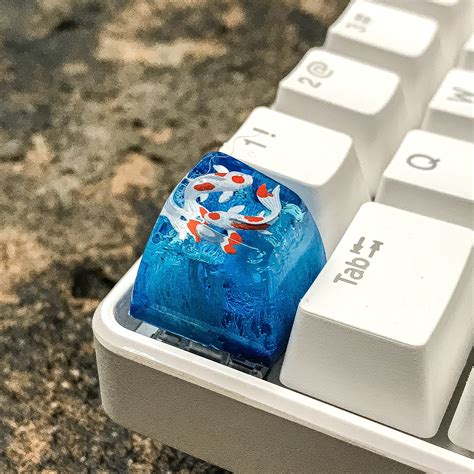 Light Blue Koi Fish Resin Keycap R1 SA Proile Colorful Keycaps Handmade Artisan Backlit Key Cap ...