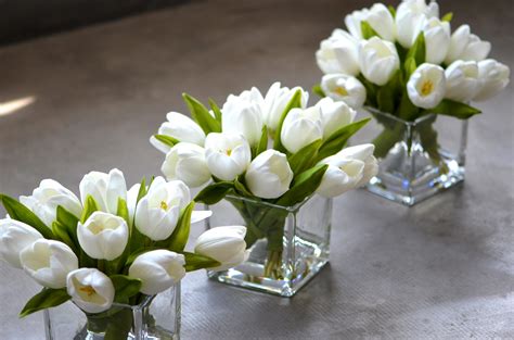 Ivory White Tulips Arrangement In Vase Faux Floral | Etsy