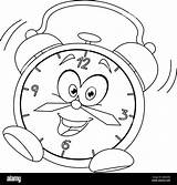 Outlined cartoon alarm clock Vector Illustration coloring Page Stock  sketch template