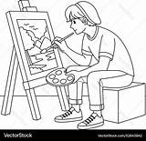 Artist Painting On An easel outline coloring Page Vector Image sketch template