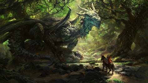 Enchanted Forest Dragon Encounter HD Wallpaper by Mike Azevedo