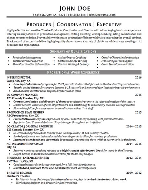 Theater Resume Example - Entertainment - Production - Fine Arts