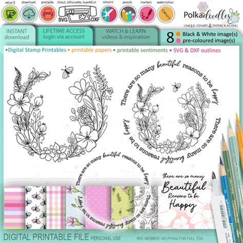 Watercolour Flower Stem - printable craft digital stamp download, SVG, papers, greeting ...