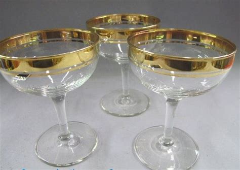 8 Vintage Gold rimmed Champagne Glasses Midcentury Gold lined