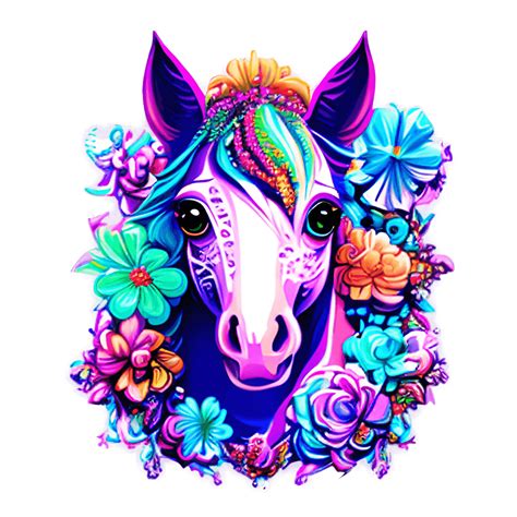 Neon Baby Horse Lisa Frank Style Hyper Realistic Drawing Detailed · Creative Fabrica