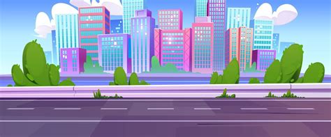 Cartoon cityscape, downtown view and empty road 20868041 Vector Art at ...