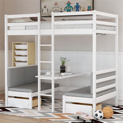 EUROCO Solid Wood Convertible Twin Bunk Bed with Desk & 2 Drawers for Kids' Room - Walmart.com