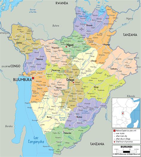 Grande mapa político y administrativo de Burundi con carreteras, ciudades y aeropuertos ...