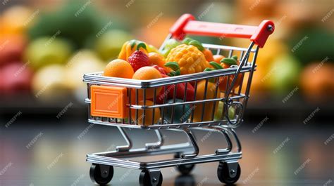 Premium AI Image | Closeup of a push cart for groceries at the grocery store with black wheels ...